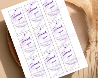 Purple Floral Bridal Shower Thank You Tags (PDF)