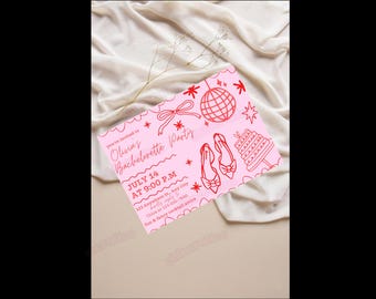 Disco Cowgirl Bachelorette Invitation: Pink & Red Canva Template (Digital Download)