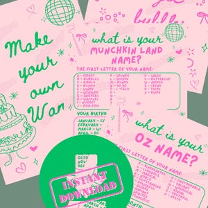 Wicked Oz Party-utskriftbara saker: Namnspel, DIY-trollstav, bubblor (direktnedladdning)