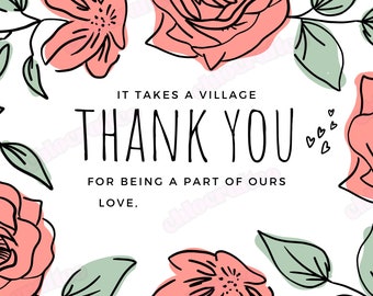 It Takes a Village, Thank You Gift, Child Care Worker Gift, Thank You for Being a Part of Ours, Helper Gift, Thank You Card, Thank You Note