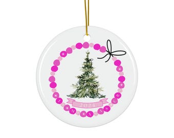 Taylor Swift Eras Tour Christmas Ornament: Pink Ceramic Friendship Bracelet