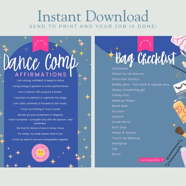 Dance Competition Checklist & Affirmations | Team Gift (Printable PDF)