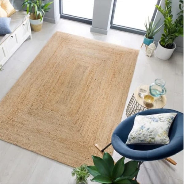 Handloom Jute, Braided Reversible Hand Woven Rectangular Rug/Carpet/Mat, For Living & Bedroom