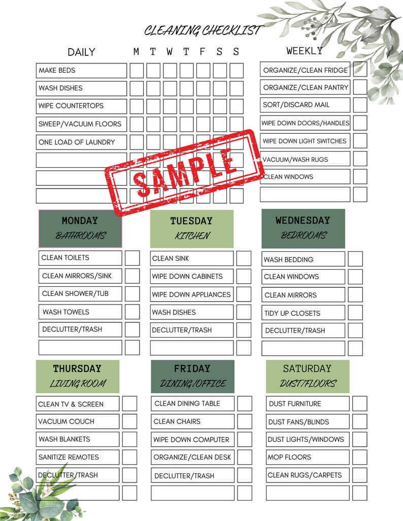 Cleaning Checklist Etsy