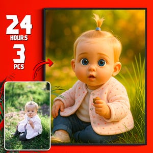 Personalisiertes Pixar-Porträt von Haustier & Familie | Cartoon-Zeichnung vom Foto | Digitaler Download