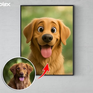 Portrait Personnalisé de Famille et d’Animaux Style Pixar | Dessin de Chien et Chat d’après Photo | Téléchargement Numérique