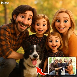 Custom Cartoon Family Portrait, 3D Pixar-Style Drawing from Photo, Couple or Pet Illustration, Digital File
