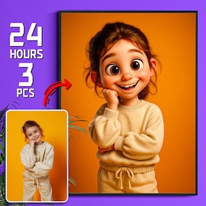 Personalisiertes Pixar-Porträt von Haustier & Familie | Cartoon-Zeichnung vom Foto | Digitaler Download