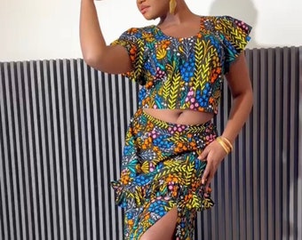 AYANA Women&#39;s African Print Maxi Skirt And Top. African Print Floral Skirt. African Print Long Skirt And Blouse. Ankara Maxi Floral Skirt
