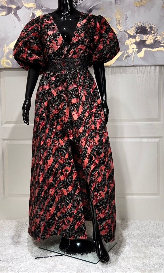African Print Puff Sleeve Gown, Ankara Patchwork Formal Dress African Print Puff Sleeve Gown, Ankara Patchwork Formal Dress