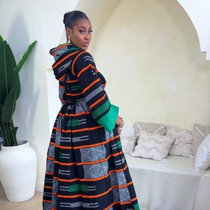 BOAHEMAA African Print Smocked Bodice Hoodie Kaftan Dress