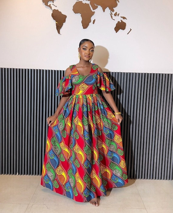 MAKEDA Women s African Print Cold Shoulder Holiday Gown. Ankara Wax Formal Dress. African Plus Size Maxi Dress. Ankara Maxi Formal Dress Etsy UK