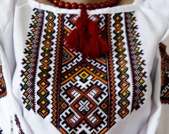 Ukrainian embroidered blouse for women Blouse on a white cloth for wedding birthday Ukrainian Vyshyvanka with Carpathian Hutsul ornament