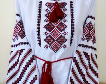Ukrainian embroidered blouse for women.Blouse on a white cloth.Gift for Christmas,wedding,birthday.Gift for her.Embroidered shirt "Highland"