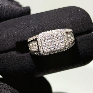 MOISSANITE Ring for Men Diamond Pinky Ring Hip Hop Band Statement Band Rapper Iced Out 18k Plated 925 Sterling Silver Pass Diamond Tester