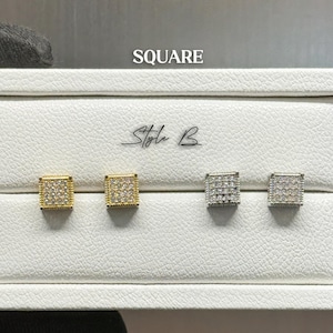 MOISSANITE Men&#39;s 925 Sterling Silver Iced Out Hip Hop Large Square Diamond Stud Cluster Earrings Classic Round Stud Earrings In Screw Back