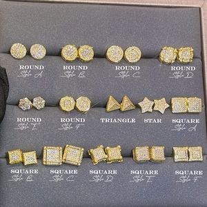 Stud Earrings for Men MOISSANITE Diamond Earring Iced Out Round Square 18K Plated Silver Stud Birthday Gift for Boyfriend Pass Diamond Test