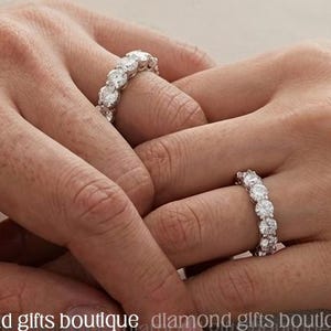 Bold Round Cut Moissanite Eternity Ring, 5mm/6mm, 925 Sterling Silver with 18K White Gold Plating, Unisex Wedding Band Gift