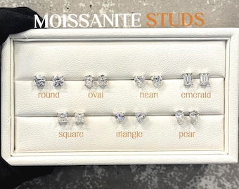0.5 Ct Moissanite Stud Earrings, Round Diamond Solitaire, 18K White Gold Plated Sterling Silver