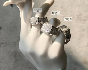 Men's Diamond Moissanite Ring, 18K Plated Silver, Pave Set Hip Hop Pinky Ring
