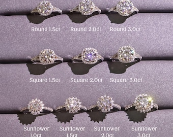 MOISSANITE Ring Cocktail Ring Promise Dainty Diamond Ring Halo Wedding Ring Bridal Set Mother Gift 18K Plated Silver Pass Diamond Tester
