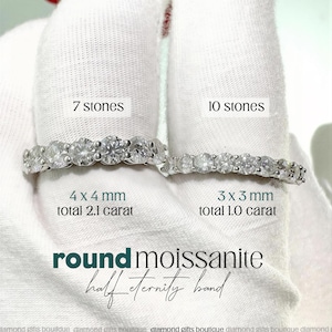 Half Eternity Band Moissanite Ring for Women Lab Diamond Wedding Band Stacking Ring Promise Band 18K Plated Silver Ring Pass Diamond Tester