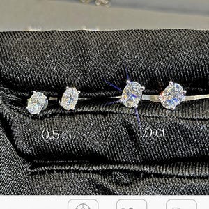 Moissanite Stud Earrings, Round Oval Cut, 18K White Gold Plated 925 Sterling Silver, Solitaire Double Halo, Push Back Pass Diamond Tester