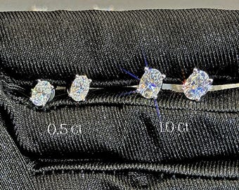 Moissanite Stud Earrings, Round Oval Cut, 18K White Gold Plated 925 Sterling Silver, Solitaire Double Halo, Push Back Pass Diamond Tester