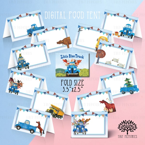 Instant Download - Digital Little Blue Truck Food Tent, Favor Tags Farm Goodie bag label, circus  food tent, food labels, name labels topper