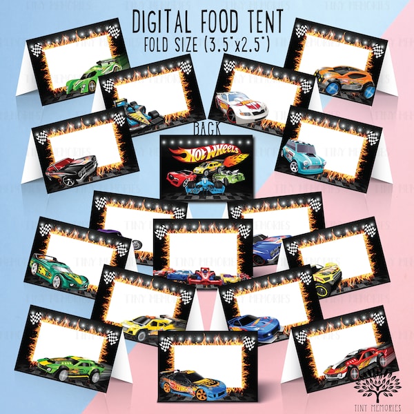 Instant Download - Digital Cars Food Tent, Favor Tags Goodie bag label, Race  Cars food tent, food labels, name labels topper, Hot wheels