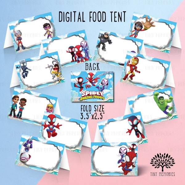 Instant Download - Digital Spidey amazing friends  Food Tent, Favor Tags Goodie bag label, spidey  food tent labels, name labels topper