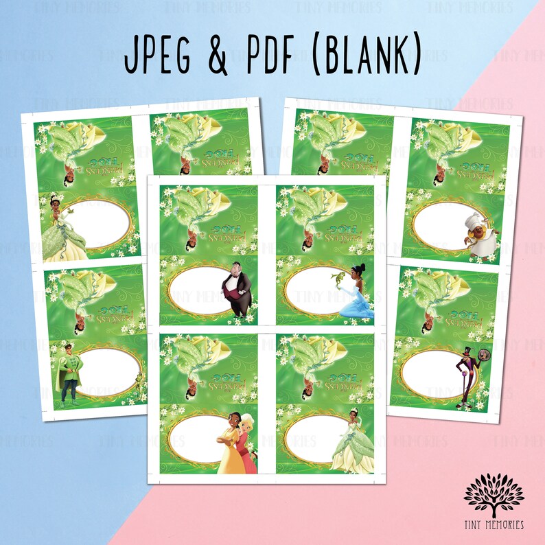 Instant Download Digital Princess Tiana Food Tent, Favor Tags Princess Goodie Bag Label