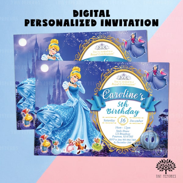 Digital personalized Birthday Invitation. Digital Princess  Birthday Invite.  Cinderella  birthday invitation. Kid's birthday E-invite