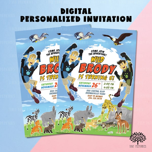 Digital personalized Birthday Invitation. Digital Wild Kratts Birthday Invite. Wild Animals birthday boy invitation. Kid birthday E-invite