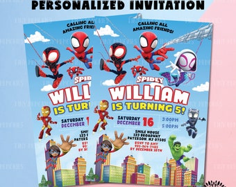 Digital personalized Birthday Invitation. Digital Spidey and his amazing friends Birthday Invite. Boy birthday invitation. Spidey E-invite