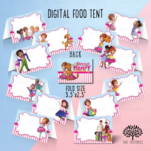 Instant Download - Digital fancy Nancy Food Tent, Favor Tags Goodie bag label, fancy Nancy food tent, food labels, name labels topper