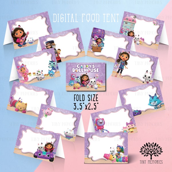 Instant Download - Digital Gabby dollhouse Food Tent, Favor Tags Goodie bag label, Gabby food tent, food labels, name labels topper