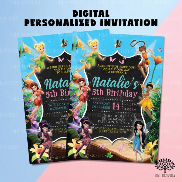 Digital personalized Tinkerbell  Birthday Invitation. Digital Fairy Birthday Invite. Girl birthday invitation. Kid birthday E-invite