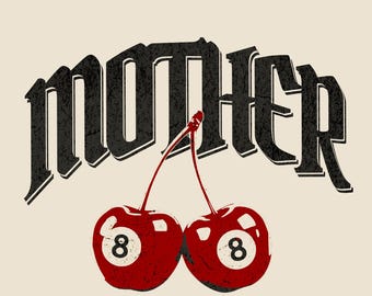 Mother Cherry Eight Ball Motherhood T-shirtontwerp voor dames, png