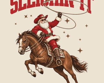 Sleighin' It Santa, Westers kerstontwerp, Santa Rodeo-afbeelding, digitale download