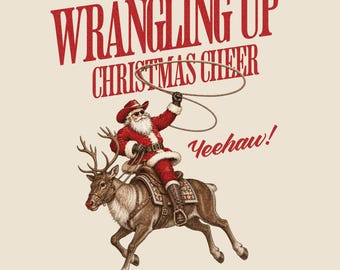 Kerstsfeer creëren met Holly Jolly Cowboy PNG, Western Santa Claus Rodeo afbeelding, digitale download