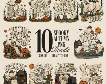 Pacote de PNGs de Abóboras Fantasma para a Temporada Assustadora, Sublimação Vintage de Halloween, Desenhos de Fazenda com Abóboras, Camiseta Western, Download Digital