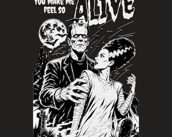 Frankenstein Noiva de Frankenstein PNG, Design Clássico para Camiseta de Banda, Verão Assustador, Sublimação Vintage de Halloween (Download Digital)
