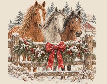 Kerstpaarden op de boerderij, Western Santa Rodeo-ontwerp (digitale download)