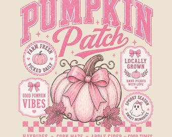 Coquette Pumpkin Patch PNG, Design fofo para camiseta de outono, Estampa de abóbora rosa, Camiseta de outono (Download digital)