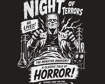 Frankenstein Noite dos Terrores PNG, Design Clássico para Camiseta de Banda, Estampa Ghoul de Verão, Sublimação Vintage de Halloween (Download Digital)