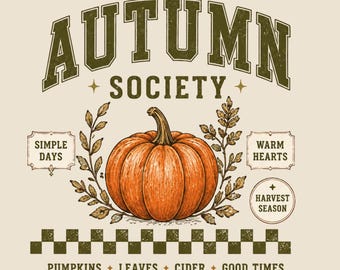 Camiseta Universitária Autumn Society PNG, Design de Abóbora da Universidade Autumn, Camiseta de Outono com Especiarias de Abóbora, Temporada de Futebol Americano (Download Digital)