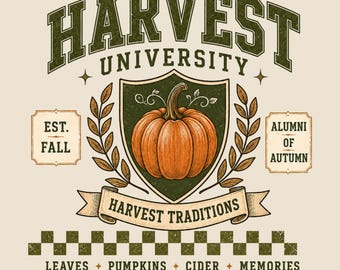 Camiseta Harvest University PNG, Design Assustador de Halloween, Estampa Vintage de Outono, Camiseta Esportiva de Outono, Temporada de Futebol Americano (Download Digital)