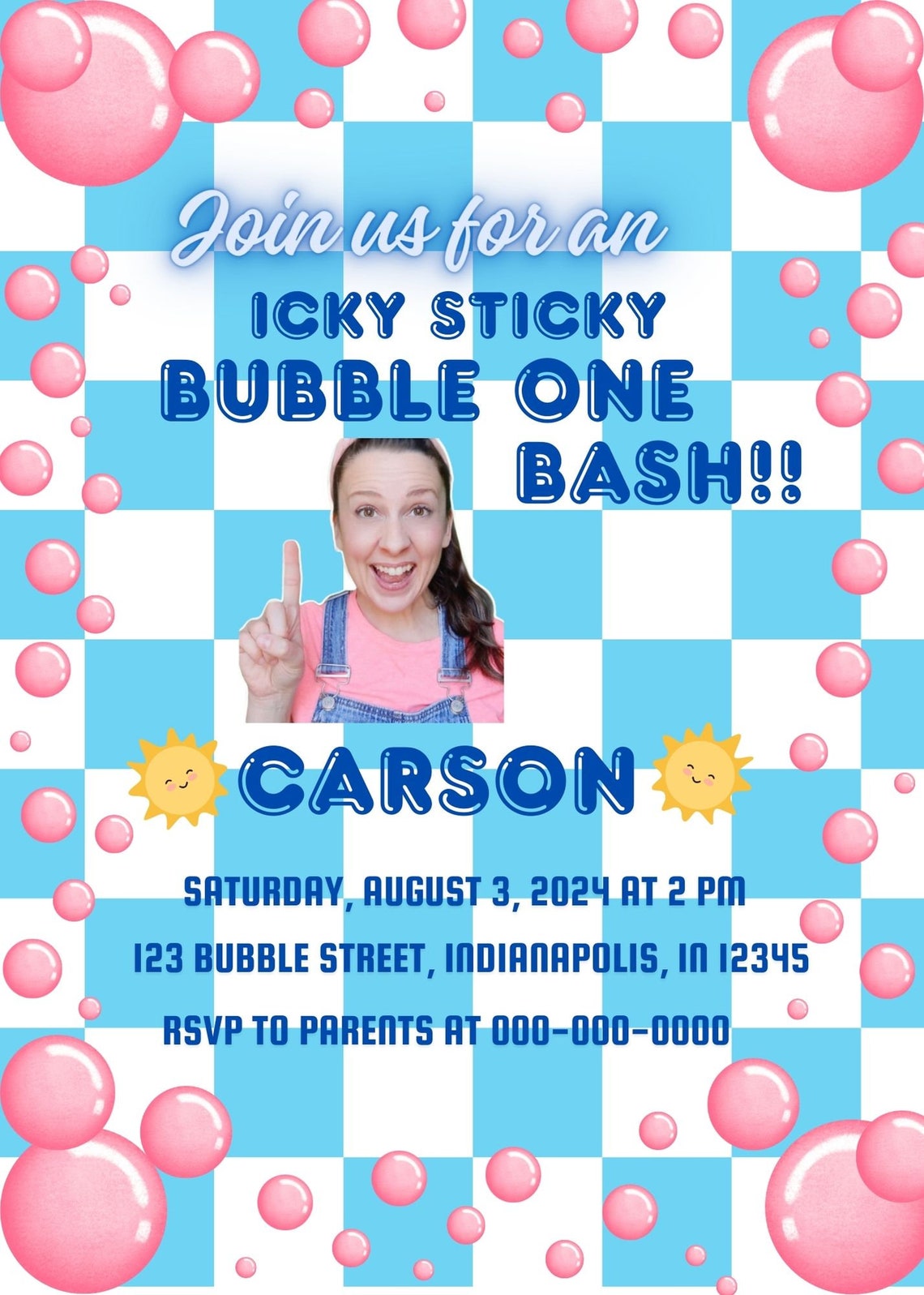 Ms. Rachel Icky Sticky Bubble Gum Birthday Invitation, Its Set for One ...
