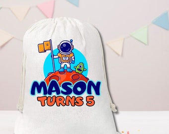 Personalized Astronaut Birthday Party Favor Bag, Space Goody Bag (Set of 5)